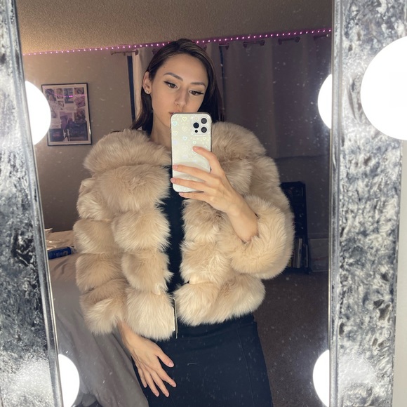 Light Camel Faux Fur 5 Ring Bubble Jacket - Picture 2 of 8